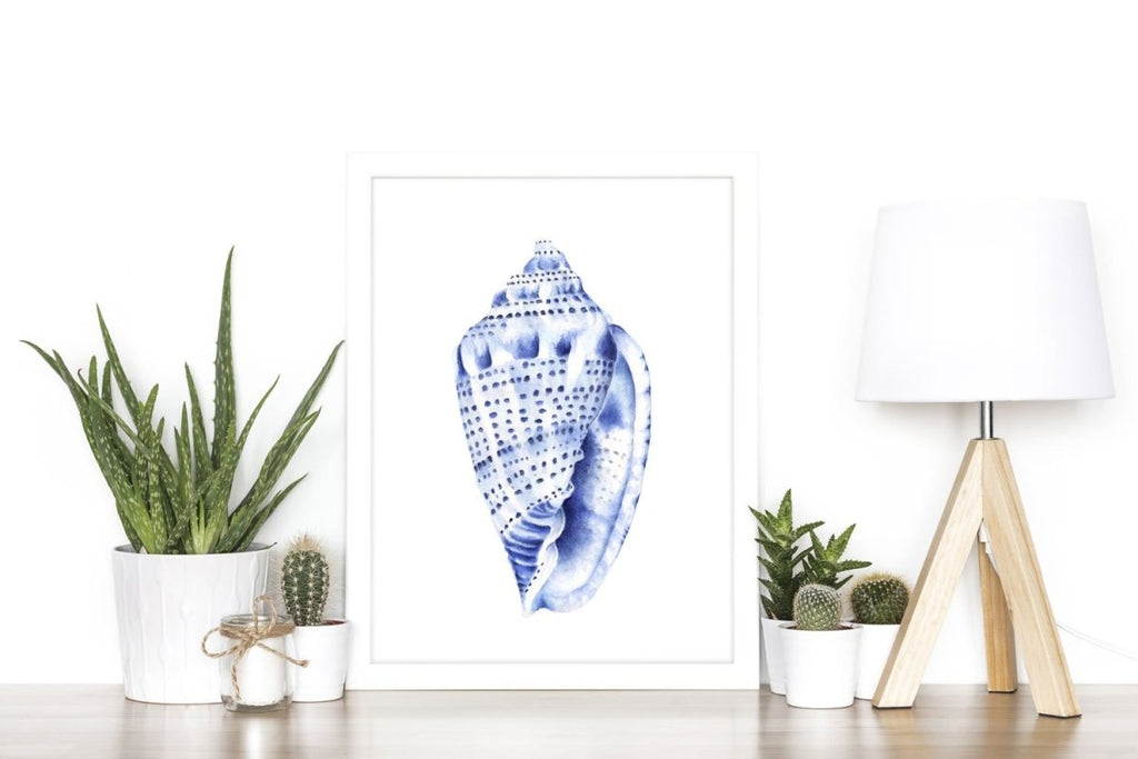 Blue Sea Shell Watercolour Art Print No 1 - Artista Style