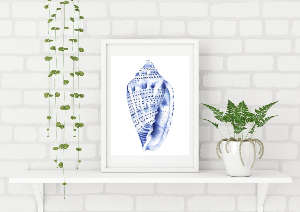 Blue Sea Shell Watercolour Art Print No 1 - Artista Style
