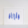 Five Blue Feathers Watercolour Art Print - Artista Style