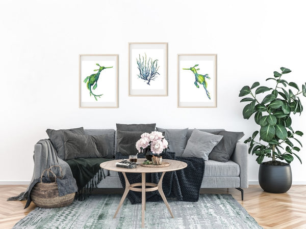 3 ART PRINTS SEADRAGONS AND SEAWEED - Artista Style