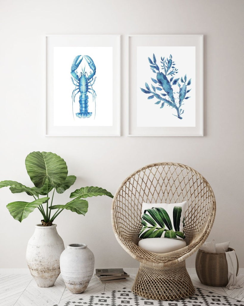 Blue Lobster Art Print of an Original Watercolour Painting Coastal Art Ocean Decor - Artista Style