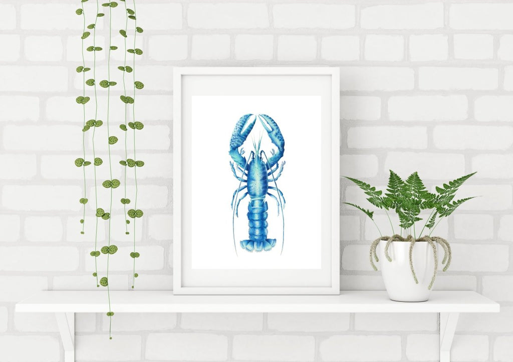 Blue Lobster Art Print of an Original Watercolour Painting Coastal Art Ocean Decor - Artista Style