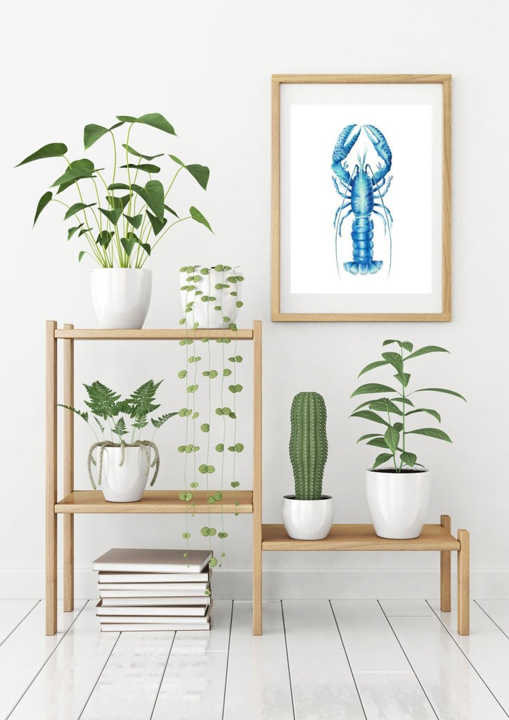 Blue Lobster Art Print of an Original Watercolour Painting Coastal Art Ocean Decor - Artista Style