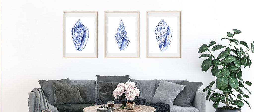 Blue Sea Shell Watercolour Art Print No 1 - Artista Style