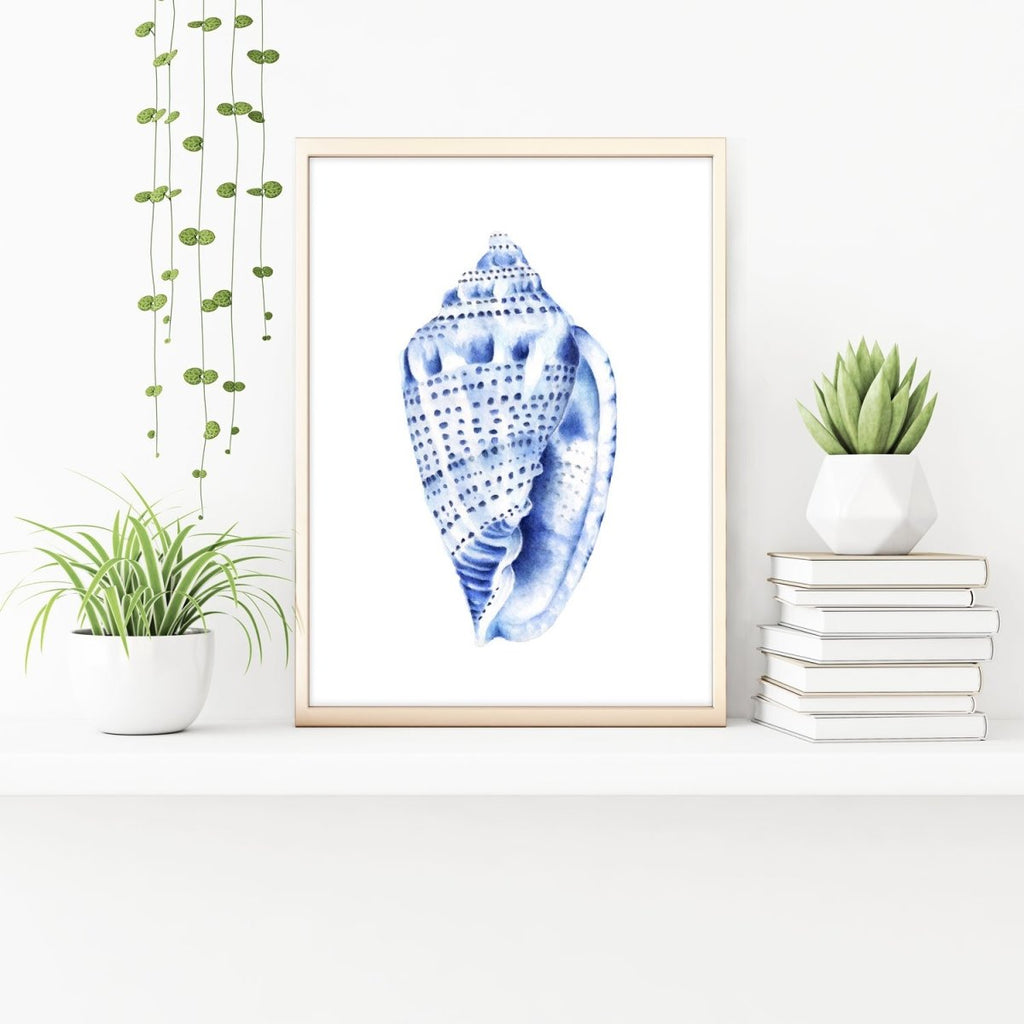 Blue Sea Shell Watercolour Art Print No 1 - Artista Style