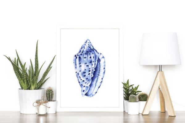 Blue Sea Shell Watercolour Art Print No 3 - Artista Style