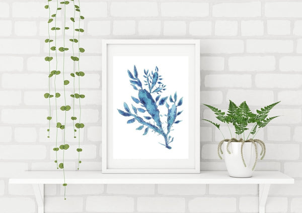 Blue Seaweed Art Print of an Original Watercolour Painting Coastal Art Ocean Decor - Artista Style