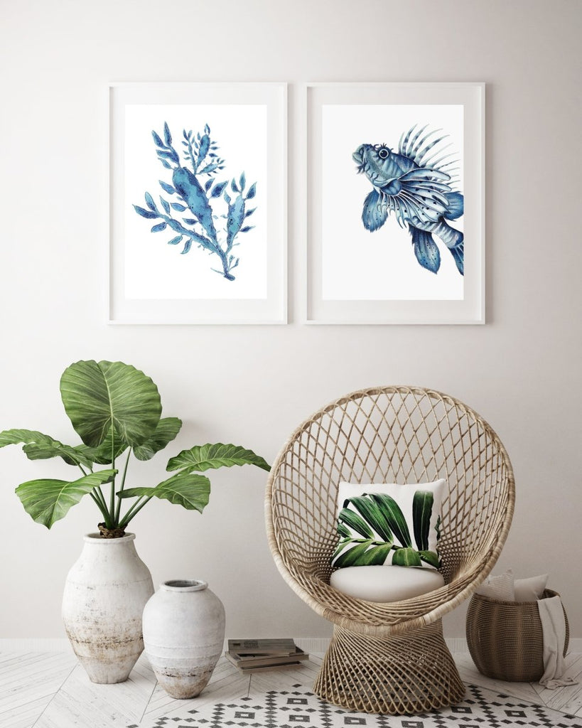 Blue Seaweed Art Print of an Original Watercolour Painting Coastal Art Ocean Decor - Artista Style