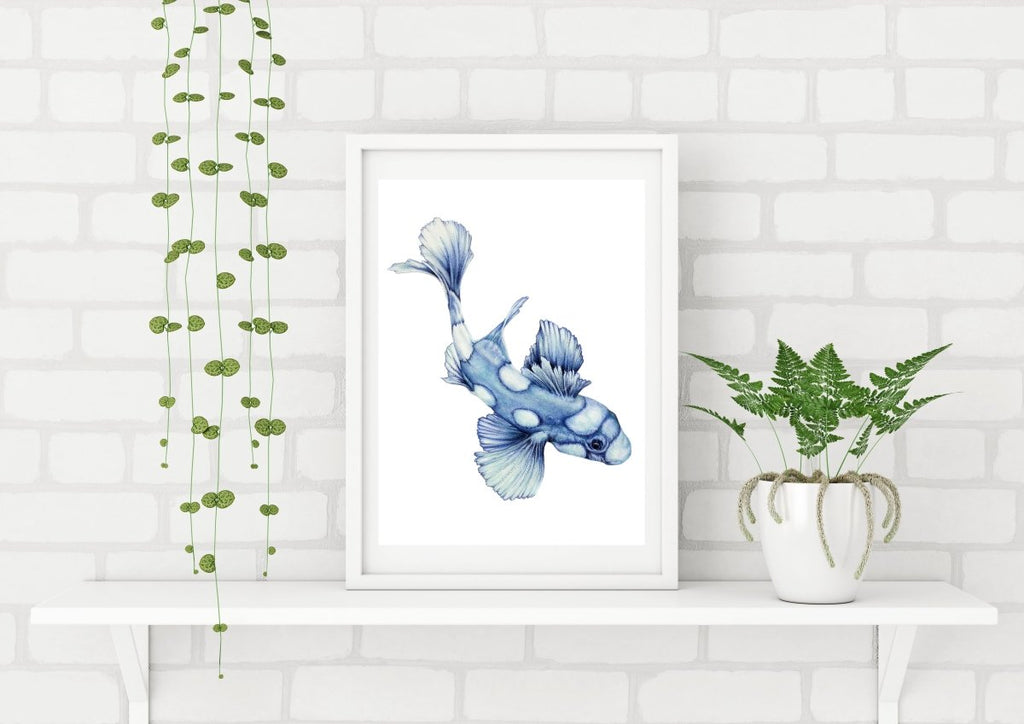 Blue Spotted fish Watercolour Art Print Coastal Boho Australian Style - Artista Style