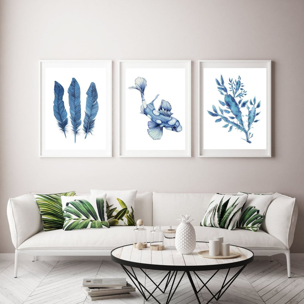 Blue Spotted fish Watercolour Art Print Coastal Boho Australian Style - Artista Style