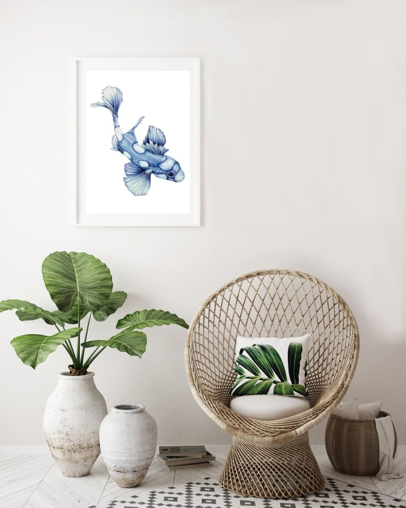 Blue Spotted fish Watercolour Art Print Coastal Boho Australian Style - Artista Style