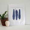 Five Blue Feathers Watercolor Art Print Shibori Blue Hamptons Style Artwork - Artista Style