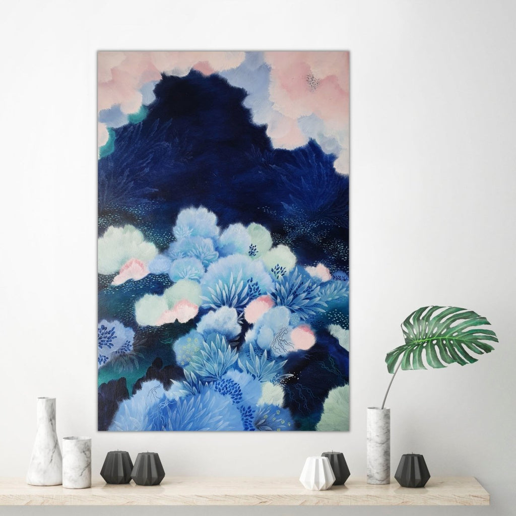 Imaginarium No.1 Blue Turquoise Pink Semi Abstract Painting 60 x 90 cms - Artista Style