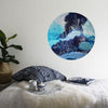 Indigo Blue turquoise and grey painting inspired by Seaweed and ocean gardens. 50 cms Round painting - Artista Style