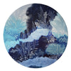 Indigo Blue turquoise and grey painting inspired by Seaweed and ocean gardens.  50 cms Round painting - Artista Style