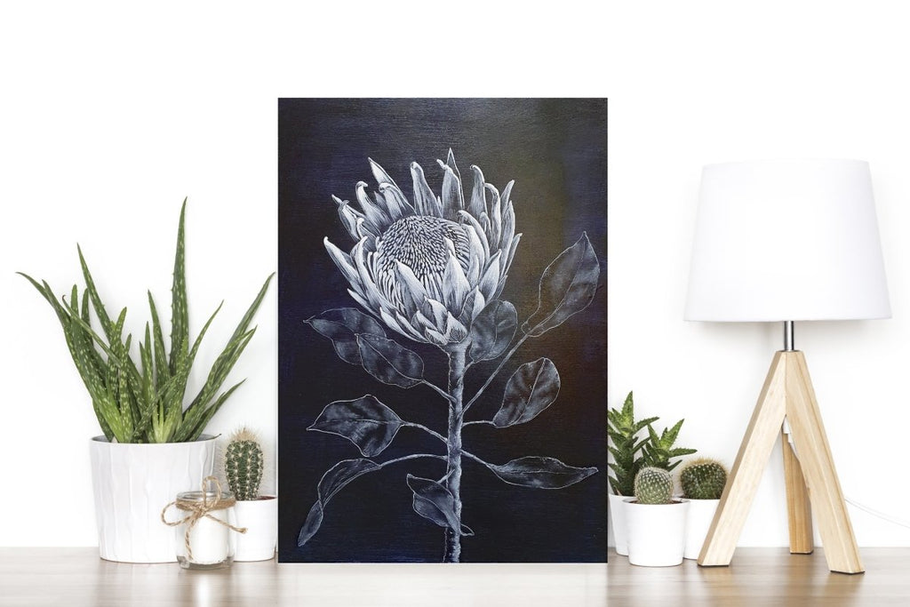 King Protea Woodblock Painting 25x35cms No 12 - Artista Style