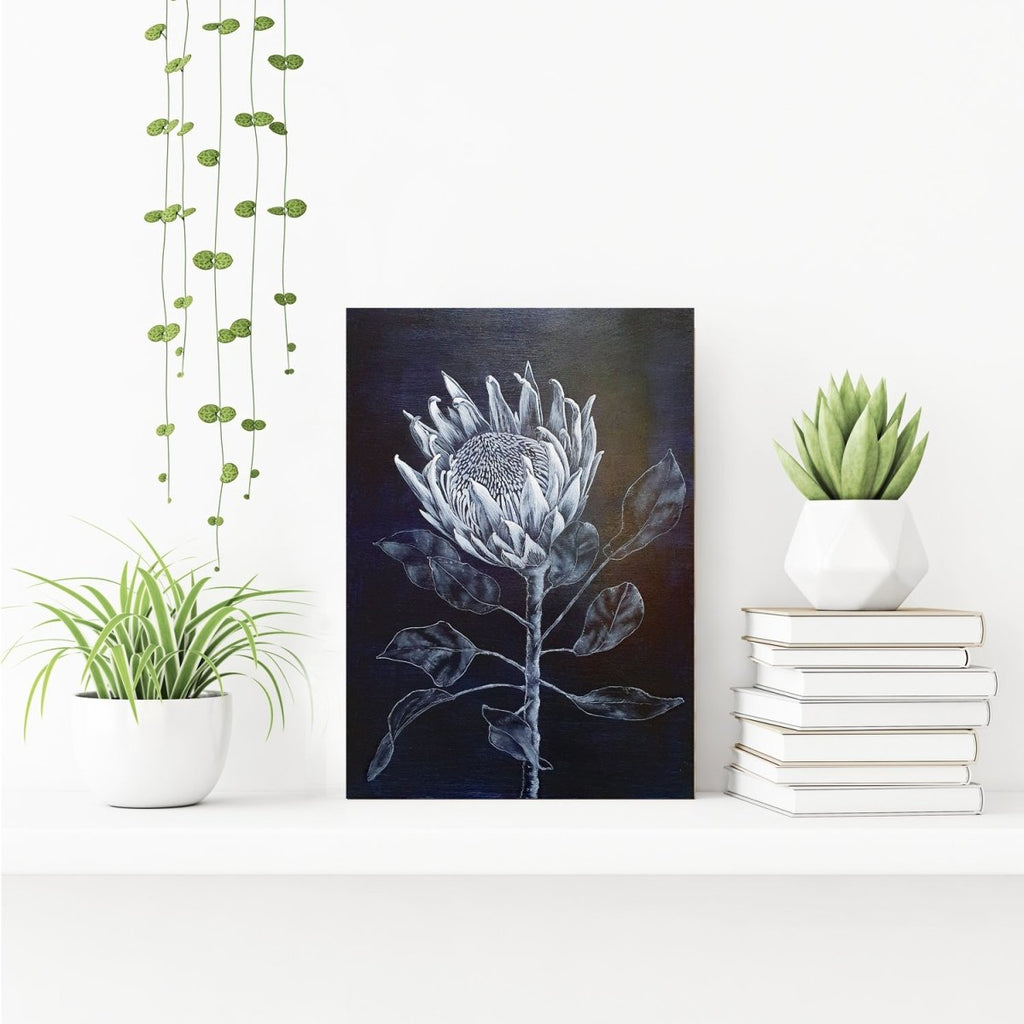 King Protea Woodblock Painting 25x35cms No 12 - Artista Style