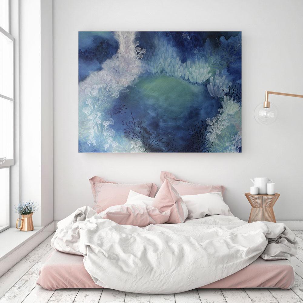 Large Abstract Painting in Blue and Green 120 x 90 cms Colourful Original Artwork The Green Hole - Artista Style