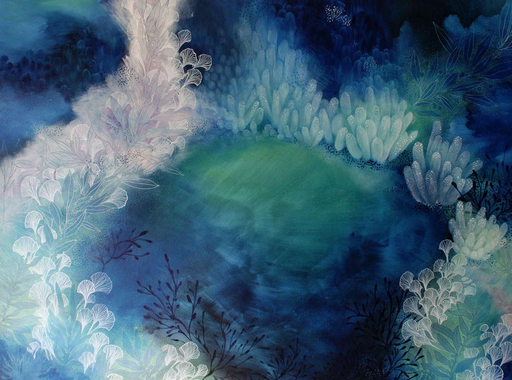 Large Abstract Painting in Blue and Green 120 x 90 cms Colourful Original Artwork The Green Hole - Artista Style