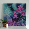 Large Abstract Painting Teal Indigo Blue Pink 91x91cms 36x36 inches ‘Anemone Garden’ - Artista Style