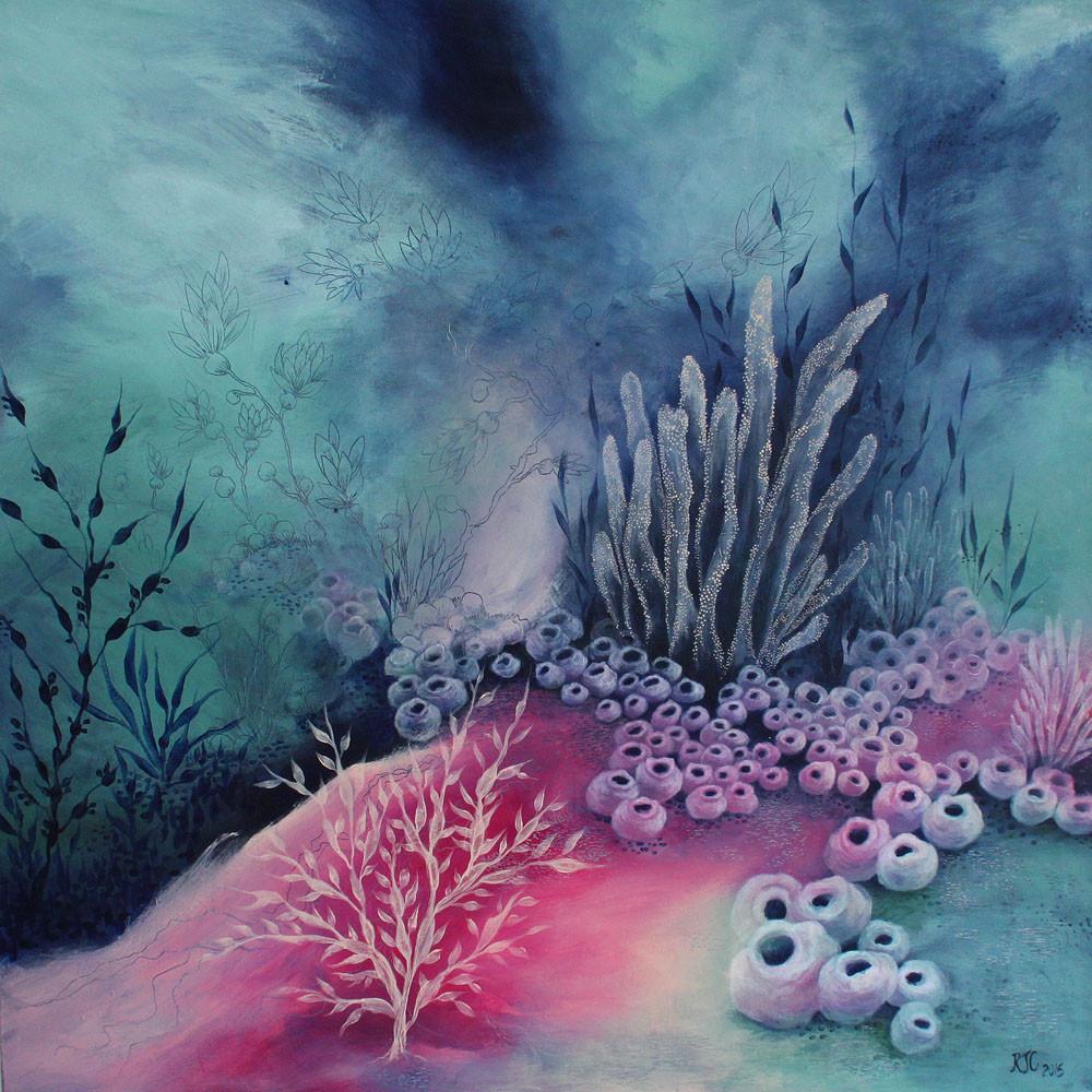 Large Abstract Painting Turquoise Indigo Blue Magenta 91x91cms 36x36 i ...