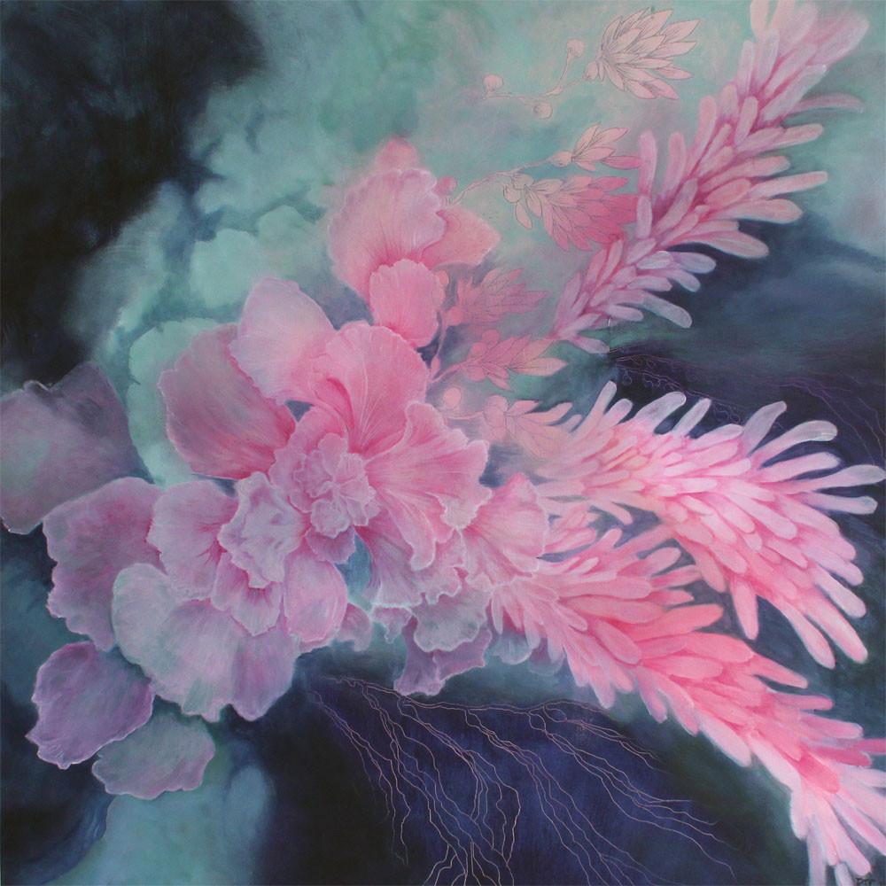 Large Abstract Painting Turquoise Magenta Indigo 91 x91cms 36x36 inches 'Octopods' - Artista Style