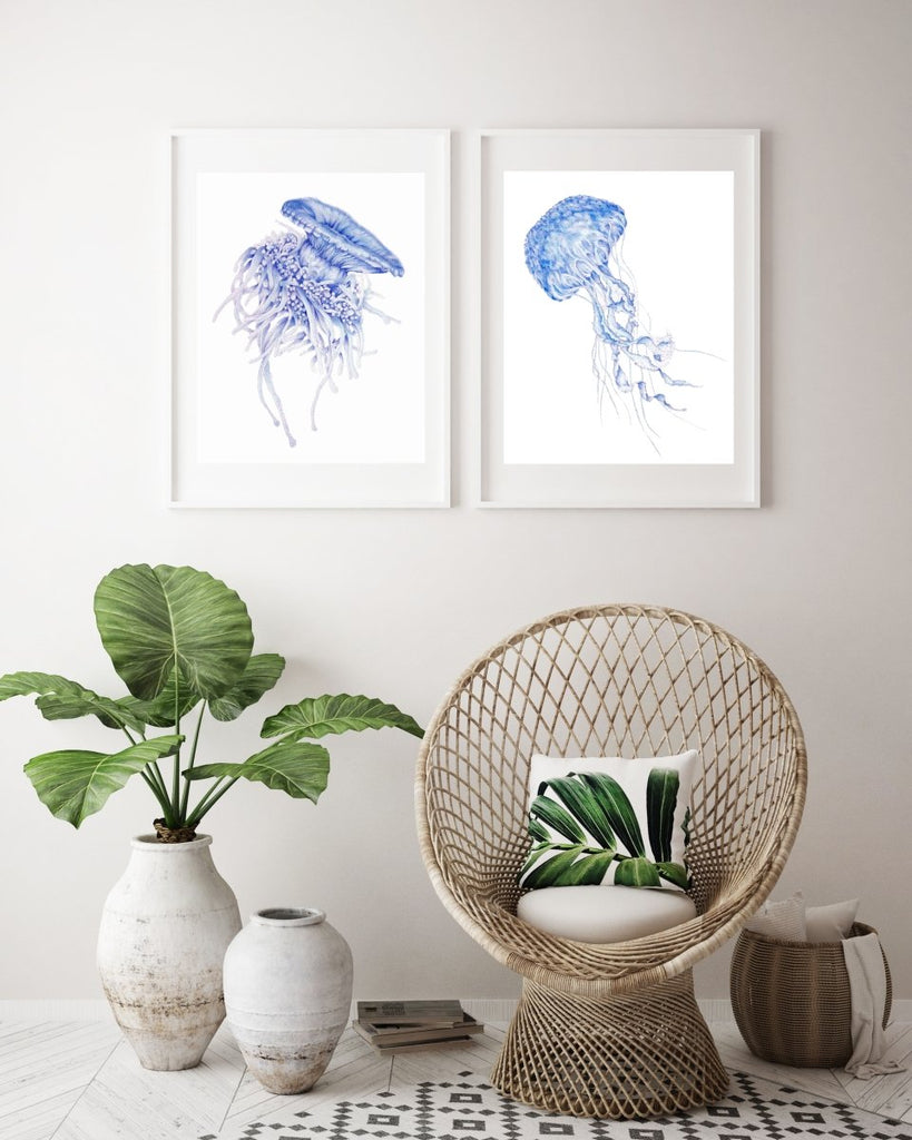 Lions mane Jellyfish Watercolour Art Print Coastal Boho Australian Style - Artista Style