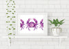 Magenta Pink Crabs Watercolour Art Print Limited Edition Coastal Art Beach House Art - Artista Style