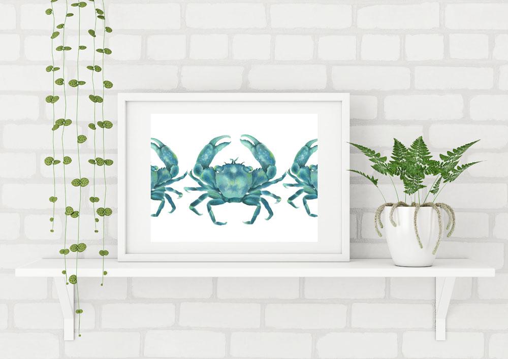 Marching Green Crabs Limited Edition Art Print of Watercolor Painting Ocean Art - Artista Style