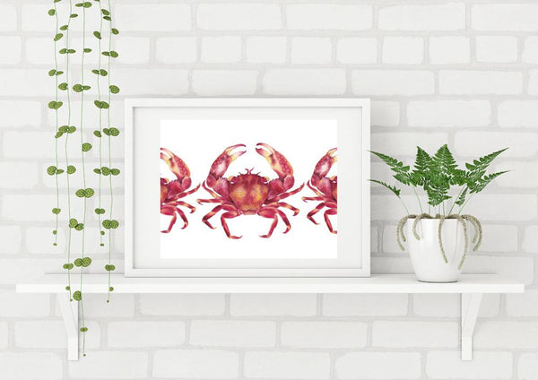 Marching Red Crabs Watercolour Art Print Limited Edition Scientific Illustration Nautical Art - Artista Style