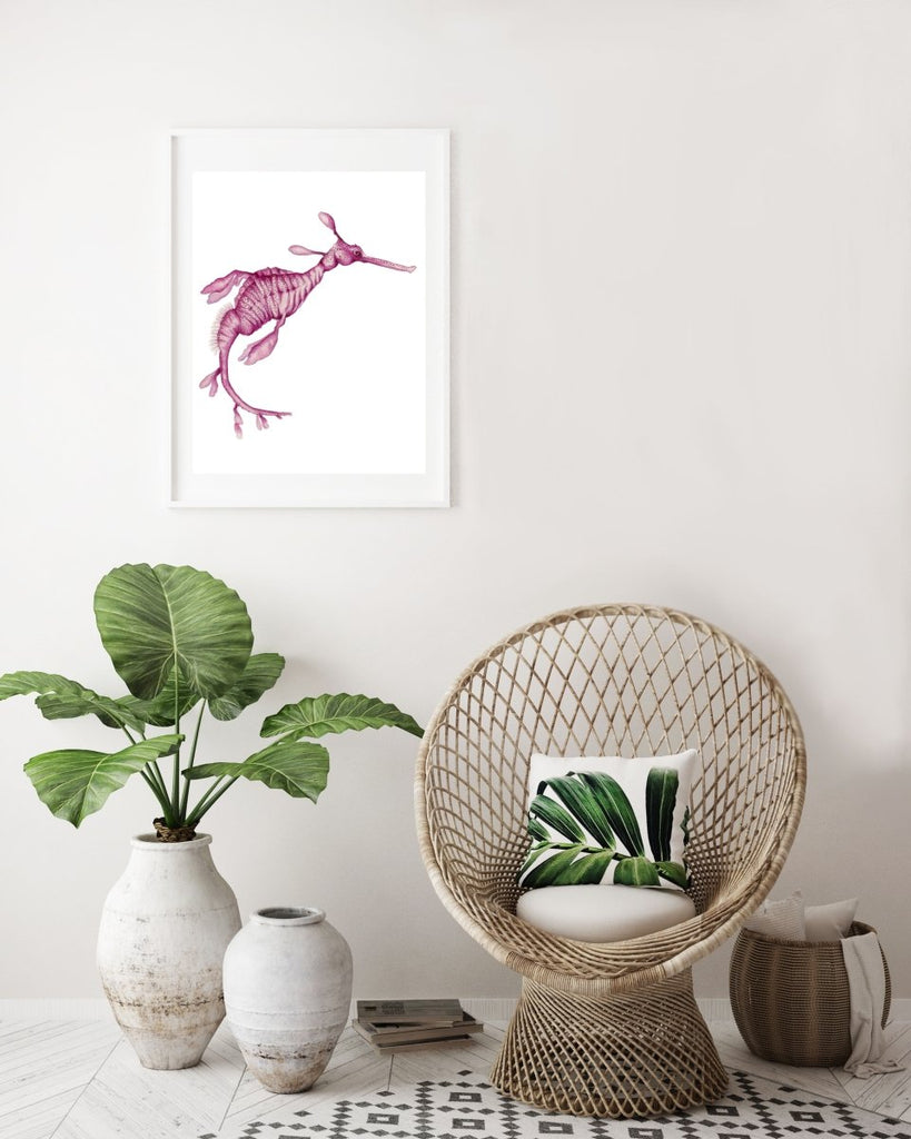 Pink Weedy Sea Dragon Archival Print of an Original Watercolour Painting - Artista Style