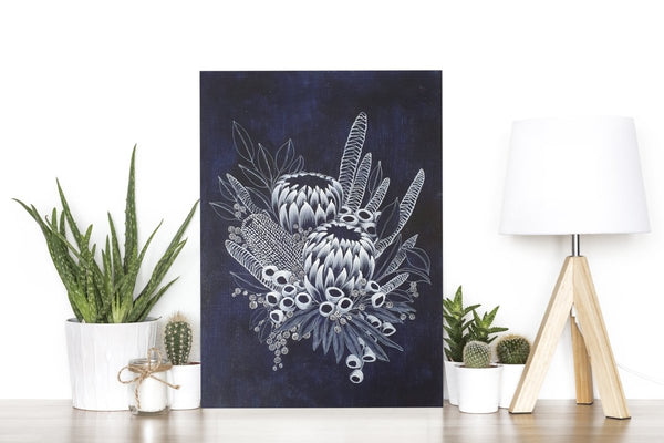 Protea Bouquet Woodblock Painting 25x35cms No 11 - Artista Style