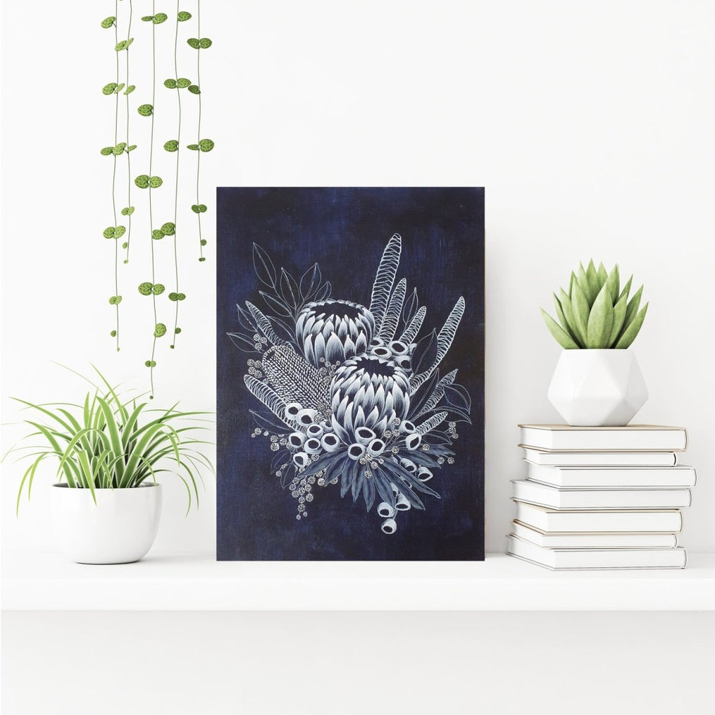 Protea Bouquet Woodblock Painting 25x35cms No 11 - Artista Style