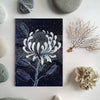 Protea wildflower woodblock painting in Navy Blue White Original one of a kind Australian Art - Artista Style