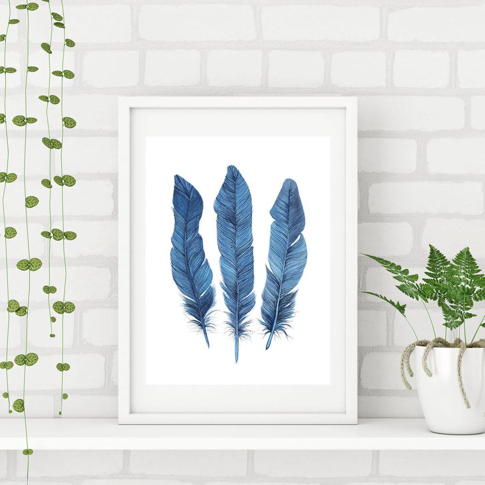 SET OF 3 ART PRINTS FISH, SEAWEED AND FEATHER - Artista Style