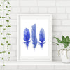 SET OF 3 BLUE ART PRINTS SEADRAGON OCTOPUS FEATHER - Artista Style