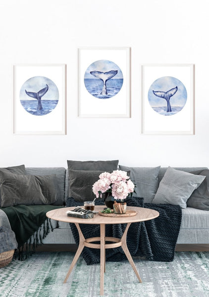 SET OF 3 WHALE TAIL ART PRINTS - Artista Style