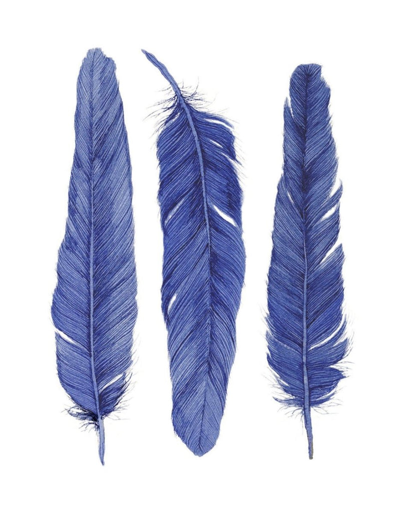 Three Shibori Blue Feathers Watercolor Art Print Limited Edition Hamptons Style Boholux Original Art - Artista Style