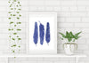 Three Shibori Blue Feathers Watercolour Art Print - Artista Style