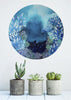 Turquoise blue and white painting coral reef inspired semi abstract round painting 'The Way' 50cms diameter - Artista Style