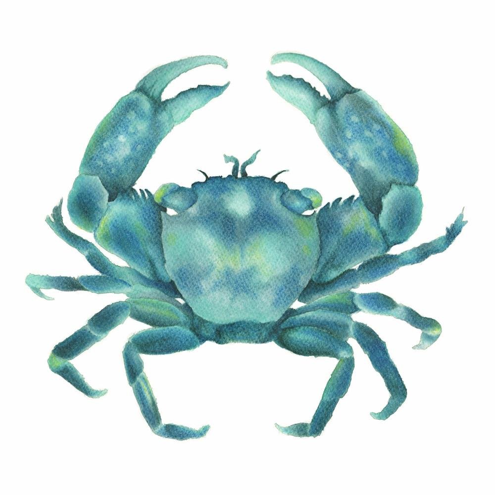 Turquoise Green Crab watercolour Square Art Print - Artista Style