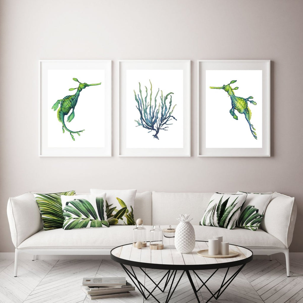 Turquoise Seahorse Weedy Seadragon watercolour print from an original painting - Artista Style