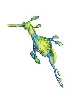 Turquoise Weedy Seadragon Seahorse Archival Art Print of an Original Watercolour Painting - Artista Style