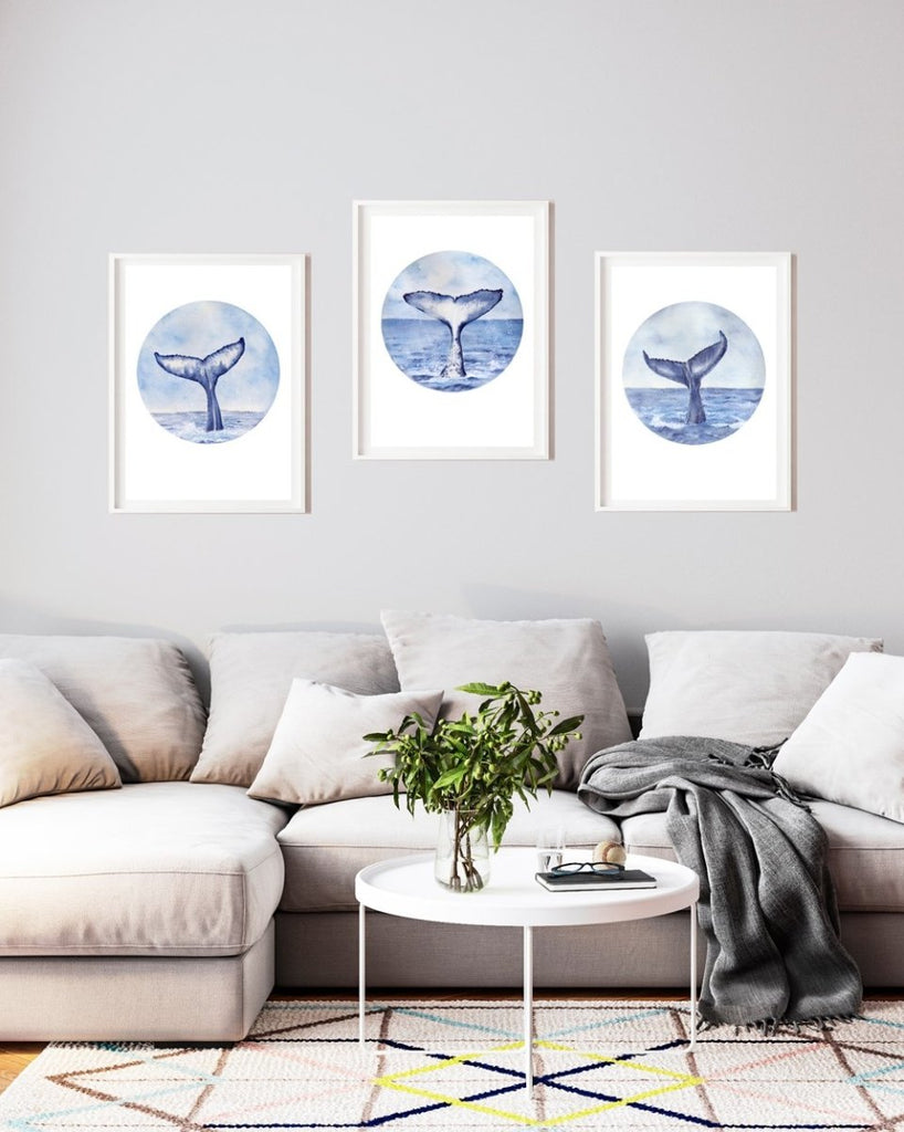 Whale Tail Watercolour painting Art Print No 2 PRINT SALE - Artista Style